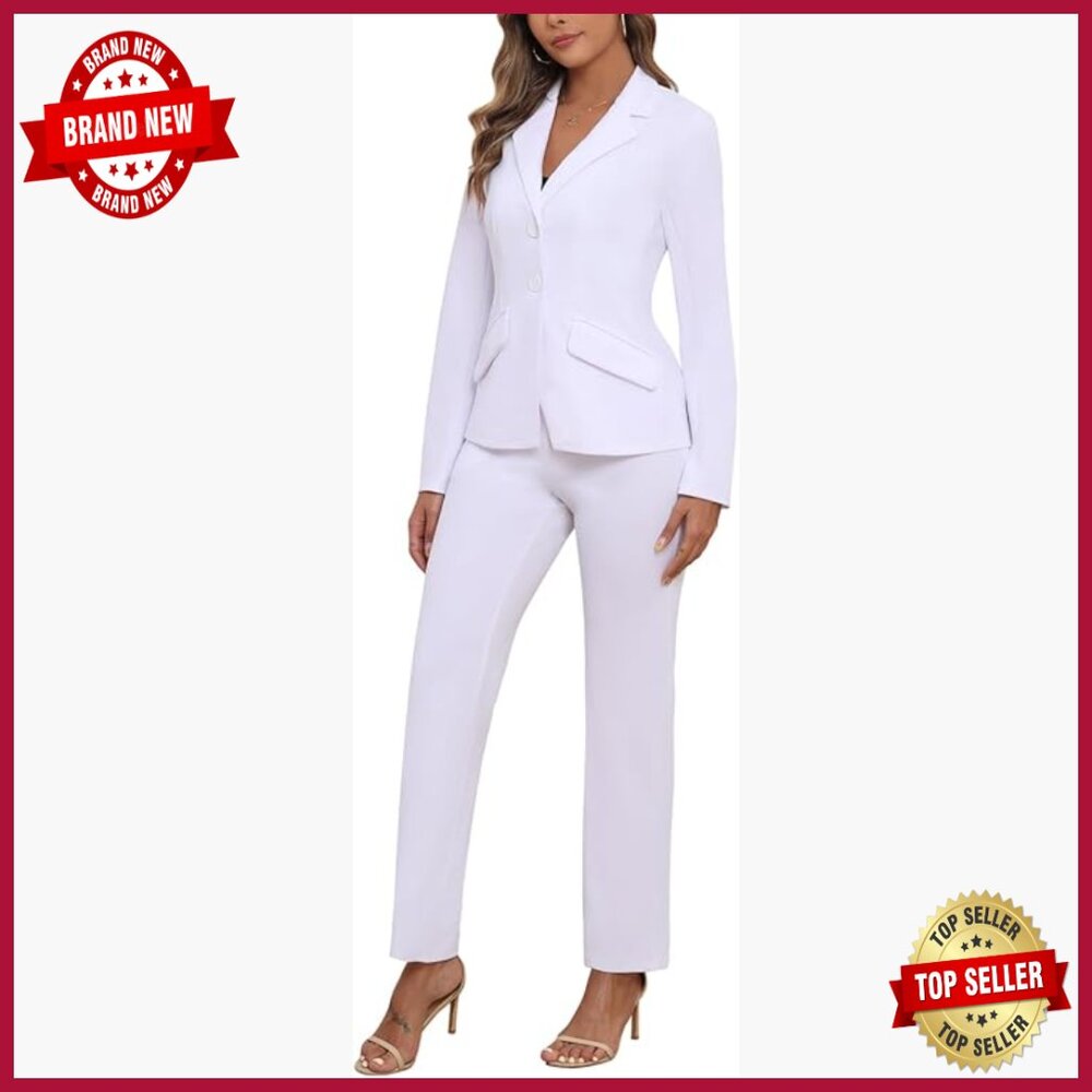 Modern Fitted 2-Piece Blazer Pant Suit Set Long Sleeve Business Office Wear
